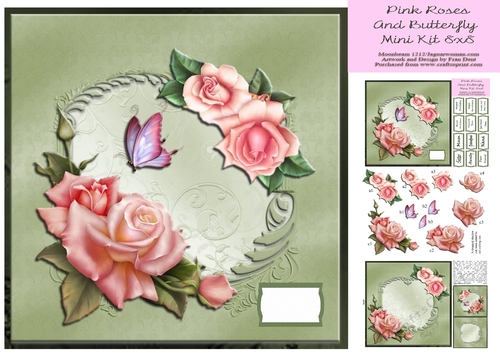 Pink Roses and Butterfly Mini Kit 8x8