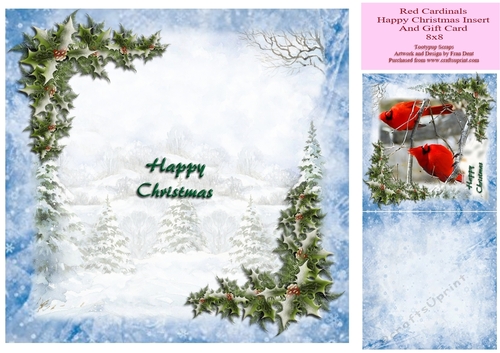 Red Cardinals Happy Christmas Insert and Gift Card 8x8