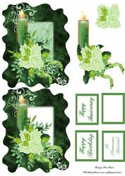 Green Roses and Candle in a Frame