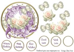 Roses with Lilac Flowers and a Gold Frame
