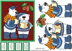 Carol Singing Polar Bears in Blue