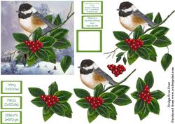 Chickadee and Holly Berries