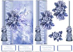 Tassles, Ribbons and Blue Roses