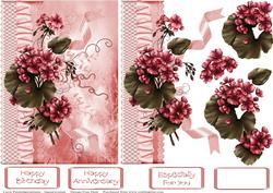 Geraniums on Ribbon and Lace