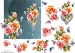 Mixed Roses on Teal