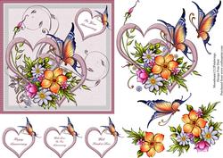 Two Floral Hearts and a Butterfly Step by Step