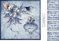Blue Florals and Butterflies 8x8 Topper