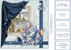 A View of the Sea with Blue and Silver Blooms 8x8 Topper