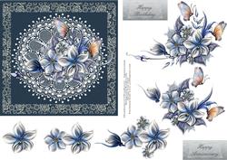Silver and Blue with Butterflies and Lace Step by Step