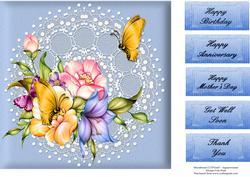 Rainbow Flowers, Butteflies and Lace 8x8 Topper