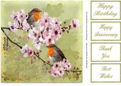 Robins and Almond Blossom 8x8 Topper