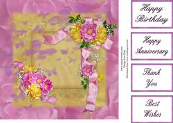 Pink and Gold Roses 8x8 Topper