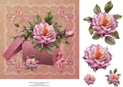 Boxed Rose with Ribbons and Lace