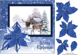 Deer in Winter with a Blue Poinsettia