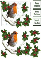 Christmas Robin and Holly Step by Step