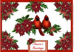 Poinsettias, Holly and Red Cardinal Birds