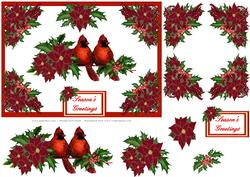 Poinsettias, Holly and Red Cardinal Birds with Decoupage