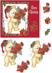Teddy with Poinsettias and Decoupage