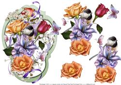 Chickadee and Roses Shield with Decoupage