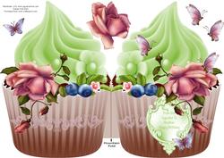 Lime Green Cupcake with Roses and Butterflies