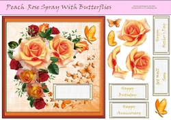 Peach Rose Spray With Butterflies