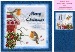 Robins With Holly And Postbox 8x8