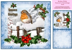 Robin With Seasons Greeting 8x8