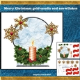 Merry Christmas gold candle and snowflakes
