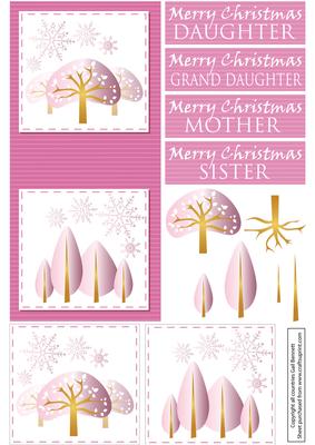 Dl Snow Tree/landscape Card - Pink - Female Relative