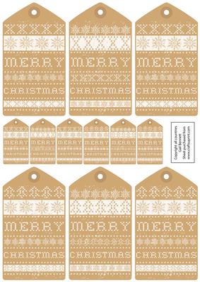 12 Christmas Tags - Stitched & Distressed Brown