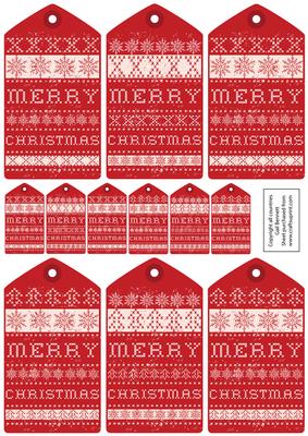 12 Christmas Tags - Stitched & Distressed Red