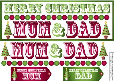 Large Dl Mum & Dad Christmas Card in Ruby Red & Green