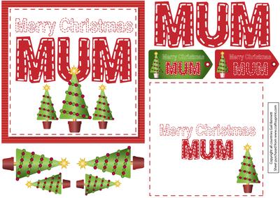 Square Stitched 'merry Christmas Mum' Card - Red with Green