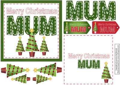 Square Stitched 'merry Christmas Mum' Card - Green with Red