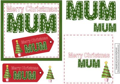 Square Stitched 'merry Christmas Mum' Card - Green with Red