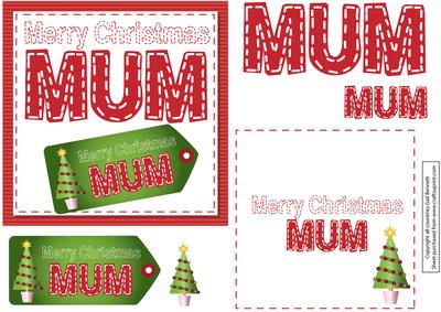 Square Stitched 'merry Christmas Mum' Card - Red with Green