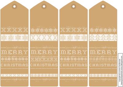 4 Christmas Stitched & Distressed Brown Bookmarks / Toppers
