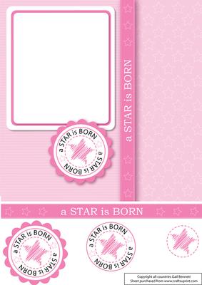 Large Square 'a Star is Born' Pink Aperture Card