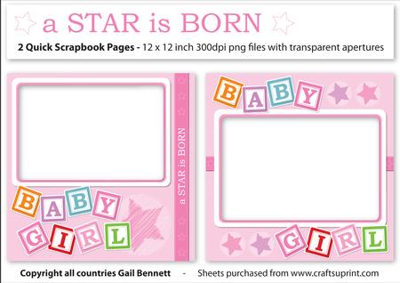A Star is Born - Girl - 12x12 Scrapbook Quick Pages