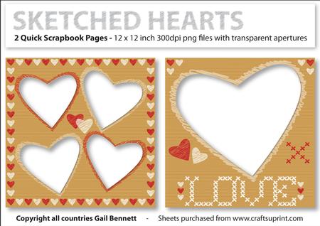 Sketched Hearts 12x12 Scrapbook Quick Pages