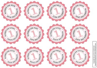'number One' Round Scalloped Tags / Badges - Pink - Female