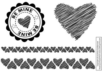 Be Mine Sketched Hearts Digital Stamps Set 1