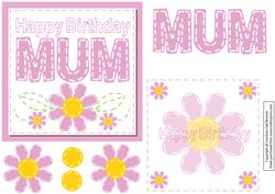 Square Stitched 'happy Birthday Mum' Card - Pink