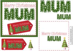 Square Stitched 'merry Christmas Mum' Card - Green with Red