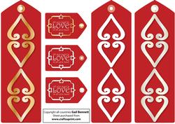 3 Romantic Themed Bookmarks / Toppers and 3 Matching Tags