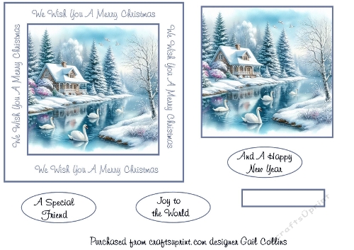 snowy cottage scene