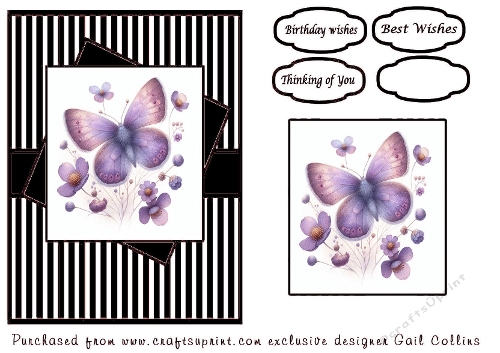lilac butterflies on  Black and white