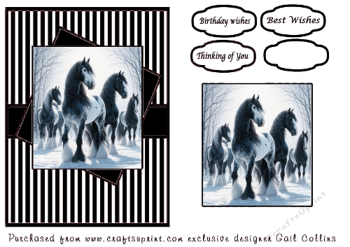 Monochrome horses on stripes