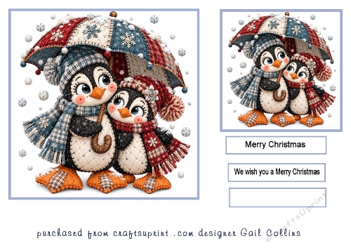 Christmas Penguins under umbrellas 