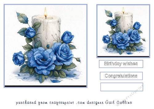 blue roses and a candle